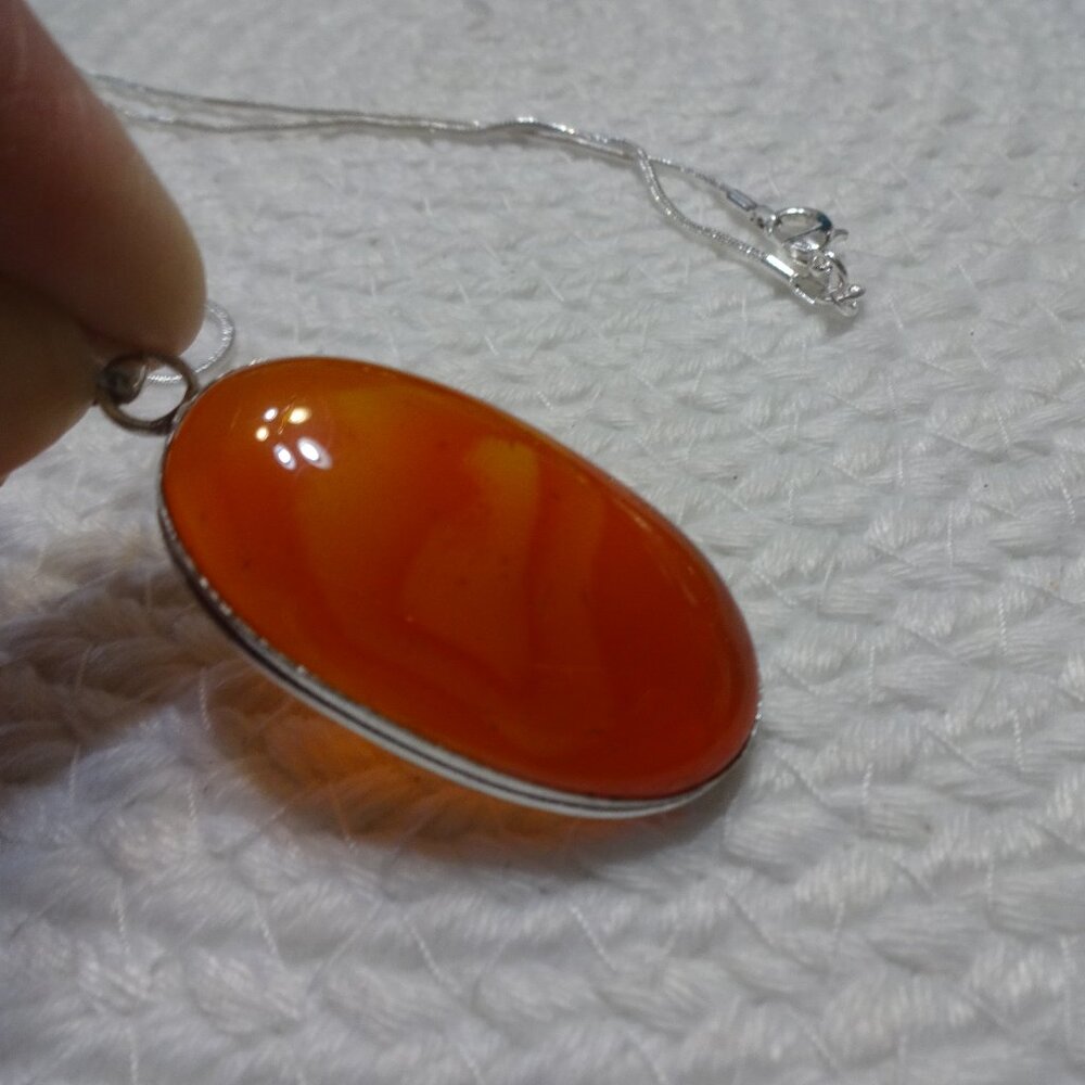 Natural CARNELIAN Handmade Sterling 925 Pendant/Chain #847C